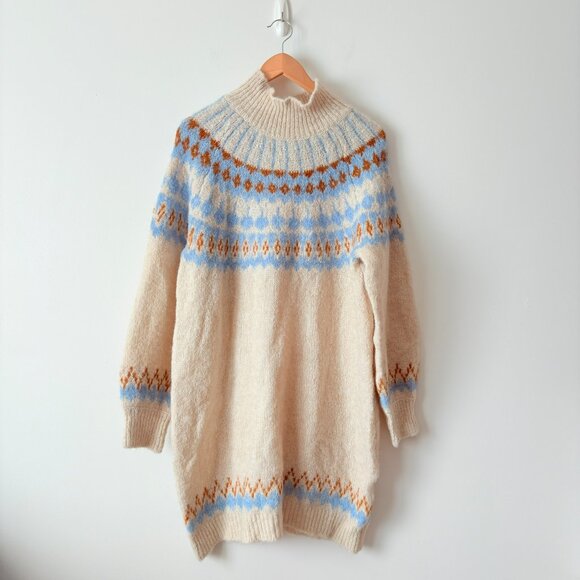 Y.A.S Wool Alpaca Yasista Long Sleeve Midi Knit Dress NWT White Blue Size Large - Picture 4 of 9